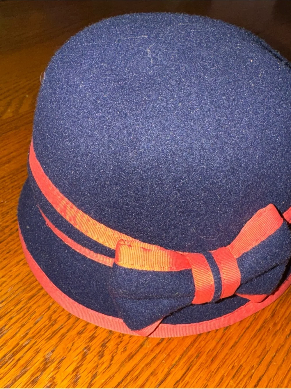 Janie and Jack Navy Blue Wool Cloche Hat with Red Trim